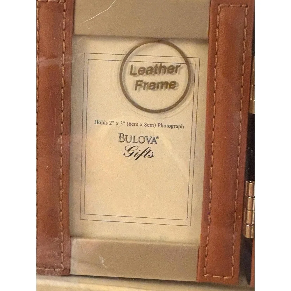 Bulova Gift Box Tan Leather Picture Frame L, Photo Album And Clock In Box New